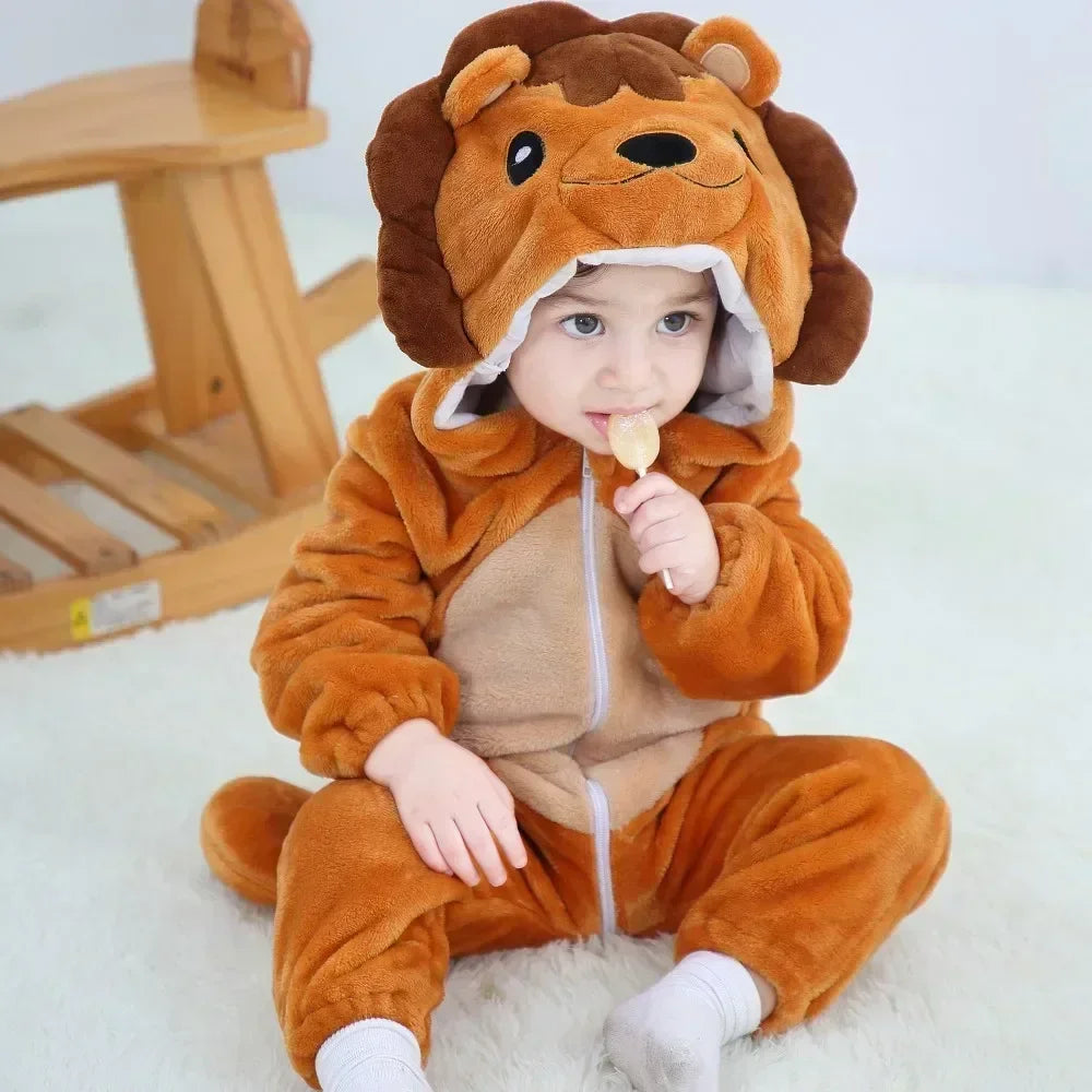 Baby Rompers Winter Kigurumi Lion Costume for Girls Boys Toddler Animal Jumpsuit Infant Clothes Pyjamas Kids Overalls Ropa Bebes