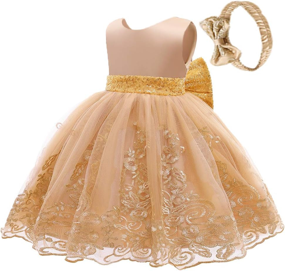 0-6 Years Baby Girls Pageant Lace Embroidery Dresses Toddler Formal Dress with Headwear