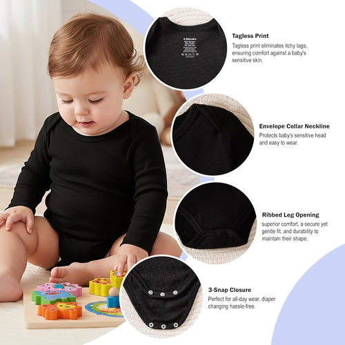 2-Pack Unisex Baby Bodysuit Super Soft Viscose from Bamboo - Solid Long Sleeve Baby Boys Girls Onsies