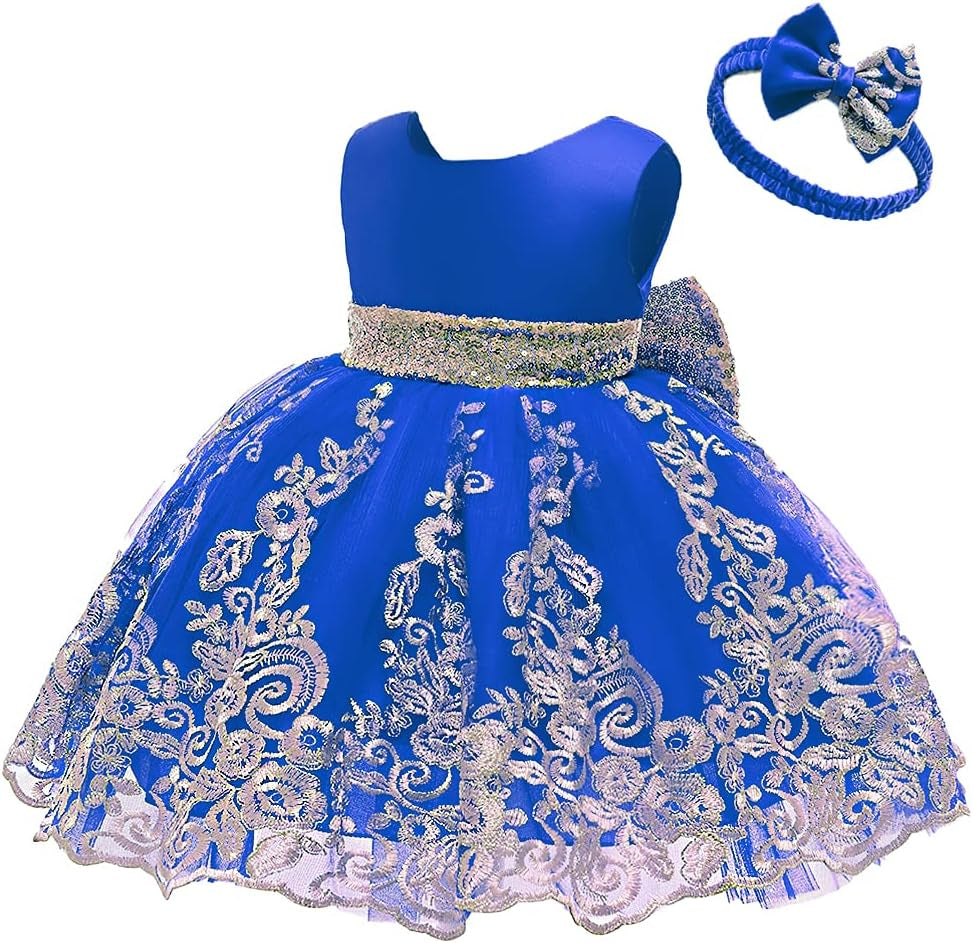 0-6 Years Baby Girls Pageant Lace Embroidery Dresses Toddler Formal Dress with Headwear