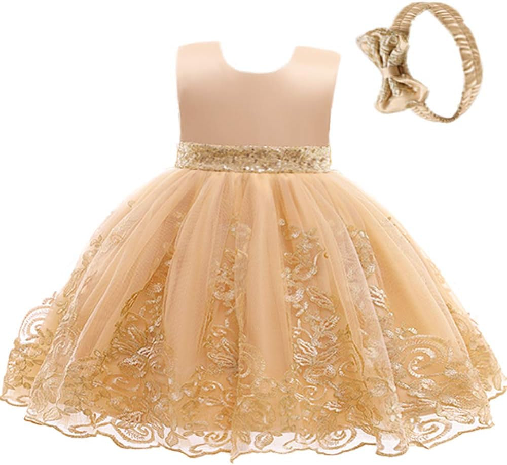 0-6 Years Baby Girls Pageant Lace Embroidery Dresses Toddler Formal Dress with Headwear