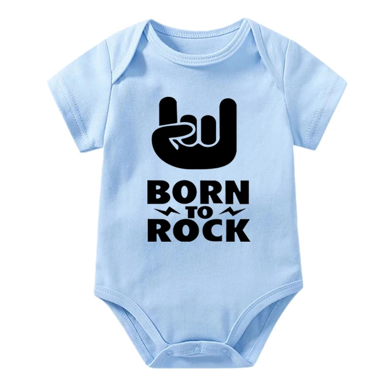 Born to Rock Newborn Baby Short Sleeve Cotton Baby Bodysuit Cute Baby Boy Clothes Jumpsuit Infant Outfit Baby Body Rock