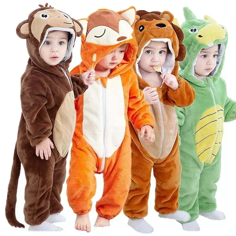 Baby Rompers Winter Kigurumi Lion Costume for Girls Boys Toddler Animal Jumpsuit Infant Clothes Pyjamas Kids Overalls Ropa Bebes