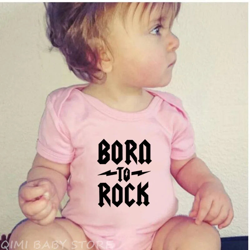 Born to Rock Newborn Baby Short Sleeve Cotton Baby Bodysuit Cute Baby Boy Clothes Jumpsuit Infant Outfit Baby Body Rock