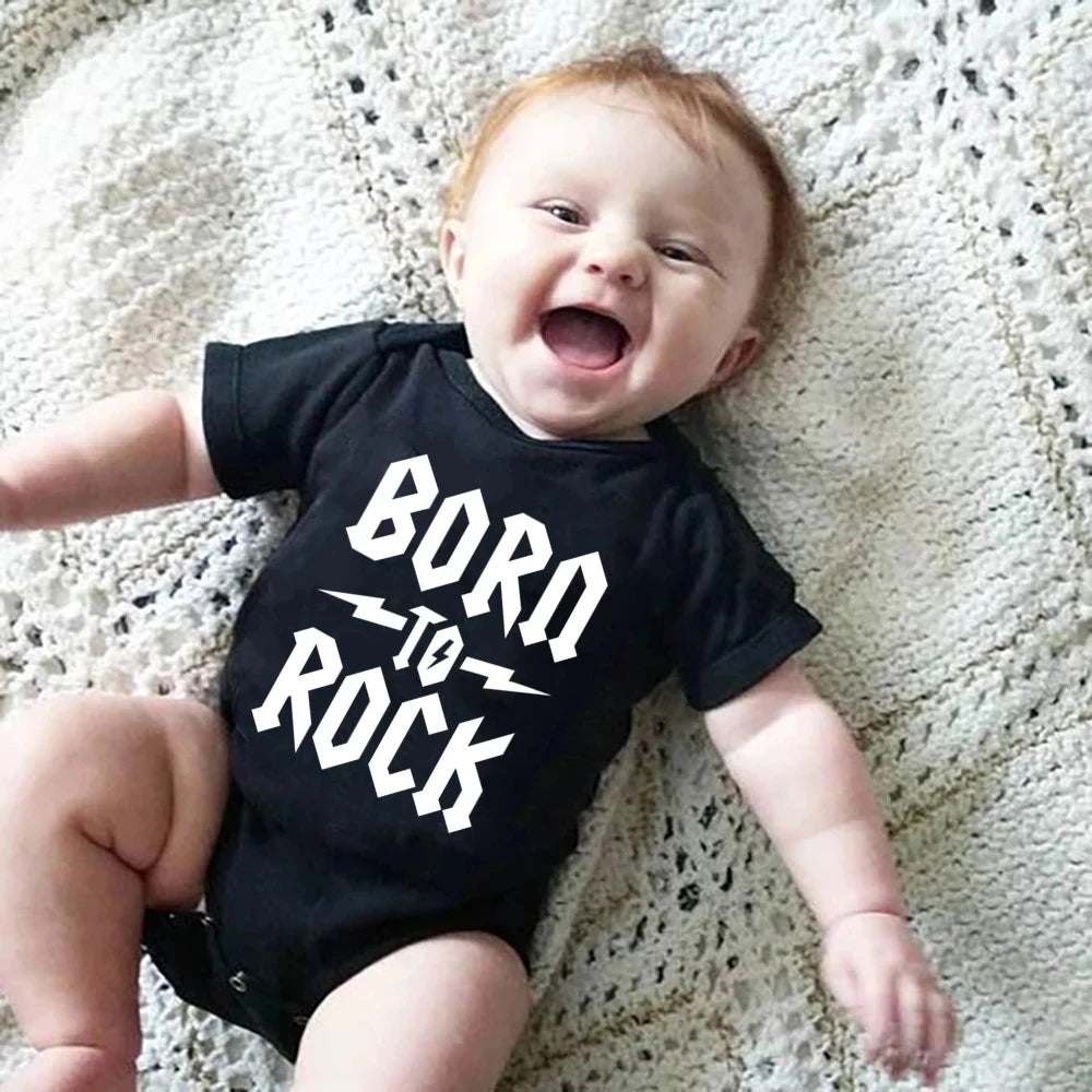 Born to Rock Newborn Baby Short Sleeve Cotton Baby Bodysuit Cute Baby Boy Clothes Jumpsuit Infant Outfit Baby Body Rock