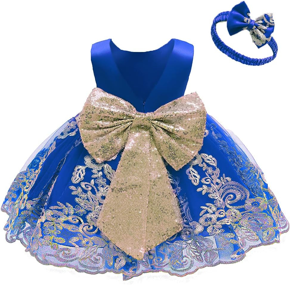 0-6 Years Baby Girls Pageant Lace Embroidery Dresses Toddler Formal Dress with Headwear