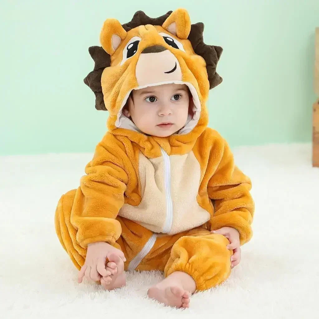 Baby Rompers Winter Kigurumi Lion Costume for Girls Boys Toddler Animal Jumpsuit Infant Clothes Pyjamas Kids Overalls Ropa Bebes