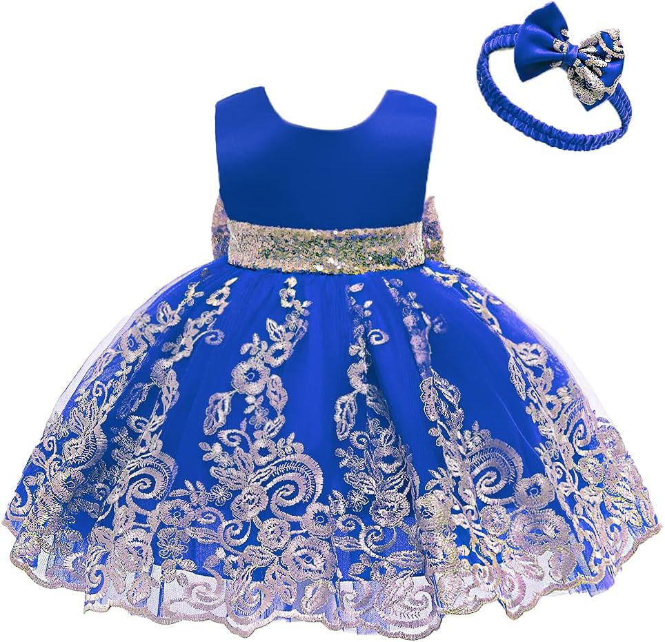 0-6 Years Baby Girls Pageant Lace Embroidery Dresses Toddler Formal Dress with Headwear