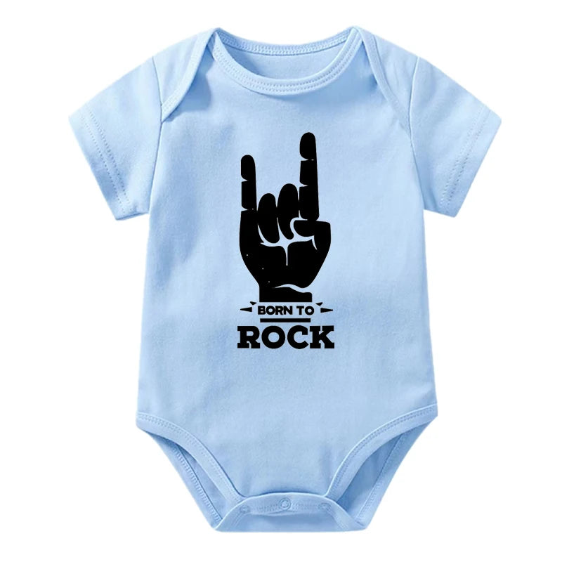 Born to Rock Newborn Baby Short Sleeve Cotton Baby Bodysuit Cute Baby Boy Clothes Jumpsuit Infant Outfit Baby Body Rock